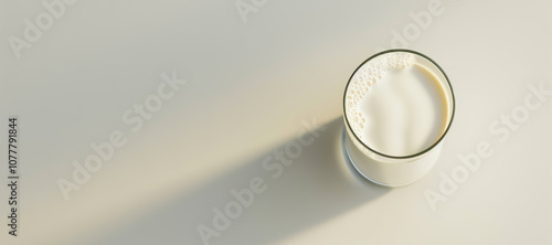 a glass of fresh white milk on white background, drink 12