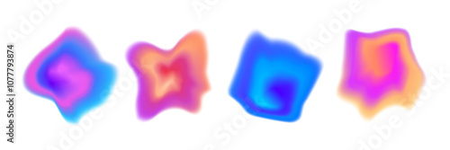 Bright colorful gradient blob set. Liquid blur gradation background collection. Iridescent blurry irregular shape pack for poster, banner, leaflet, brochure. Vector neon watercolor paint fluid bundle