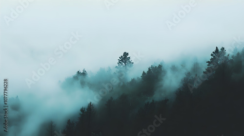 Misty Forest with Blue Hues