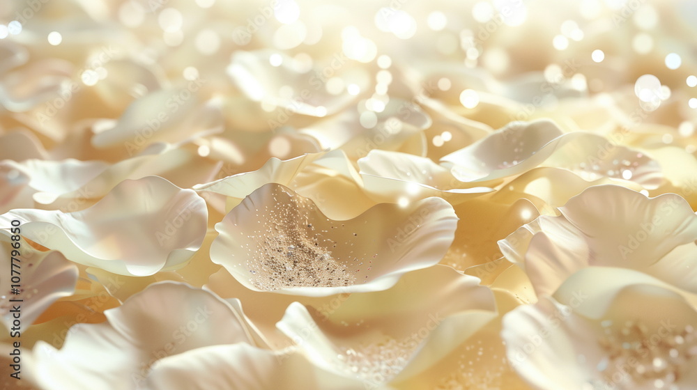Abstract background of fresh pale rose petals covered in glitter falling down Abstract background of fresh pale rose petals covered in glitter falling down