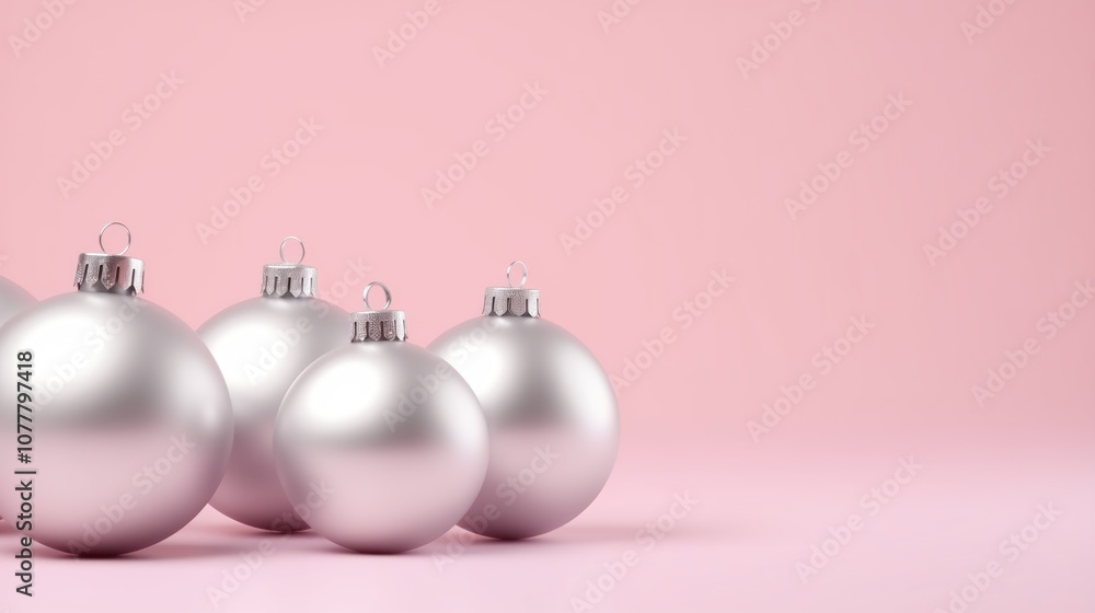Silver balls on a pastel background. minimalism and modern Christmas background. space for text Silver balls on a pastel background. minimalism and modern Christmas background. space for text