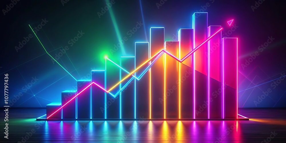Ascending Neon Graph with Glow and Reflection on Dark Background Ascending Neon Graph with Glow and Reflection on Dark Background