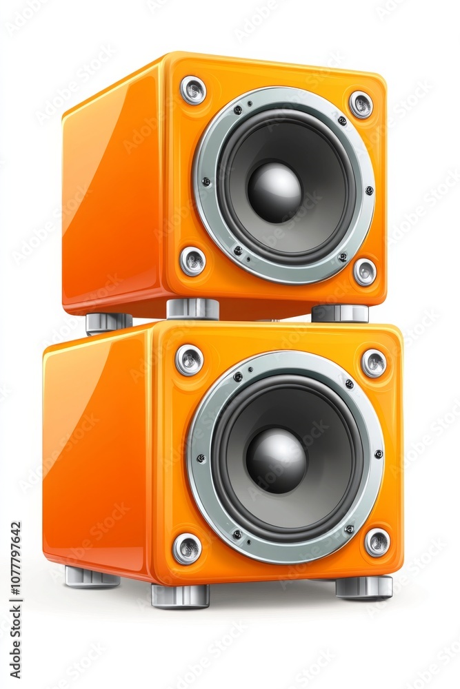 Bright orange speaker set stacked in a modern design, suitable for music enthusiasts and stylish home decor
