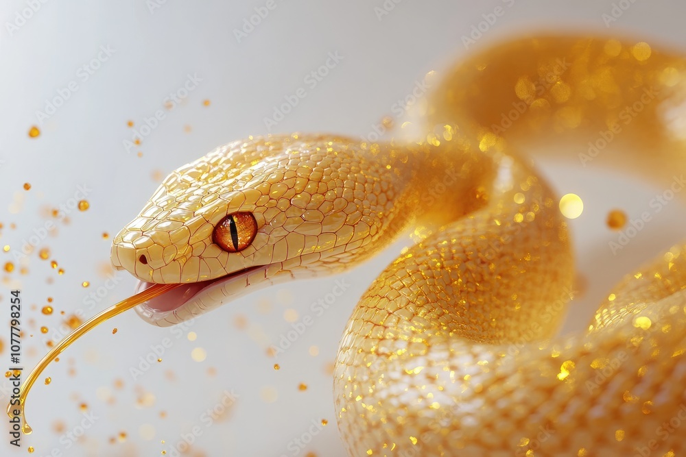 Fototapeta premium Golden Snake with Liquid Droplets