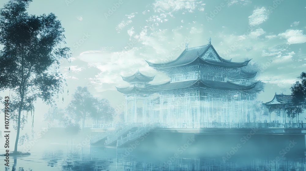 Traditional glass Chinese classical architecture poster background
Traditional glass Chinese classical architecture poster background