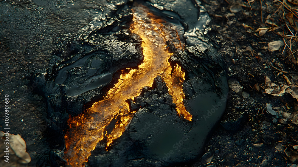 Fototapeta premium Black Ground with Golden Crack - Realistic Image