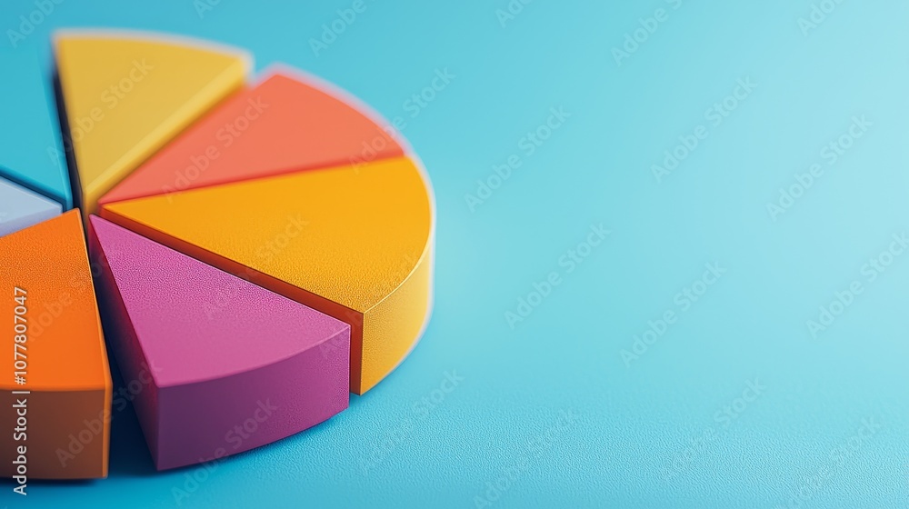 Obraz premium A colorful pie chart on a blue background, illustrating data distribution with distinct segments in various hues, emphasizing clarity and design.