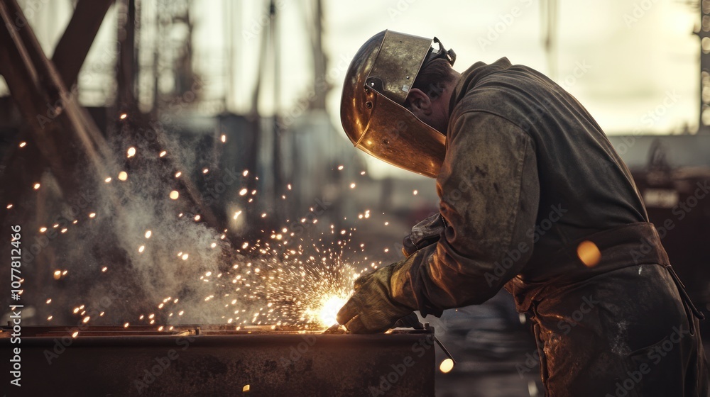 Welder working on a construction site Welder working on a construction site