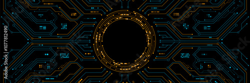 AI circuit board with colorful electronic details for UI and GUI design. Hi-tech panel with light effect. Modern technology background. Vector illustration. EPS 10