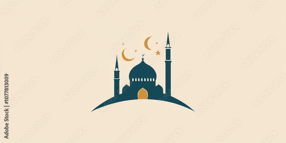 Silhouette of a Mosque with a Crescent Moon and Stars Silhouette of a Mosque with a Crescent Moon and Stars
