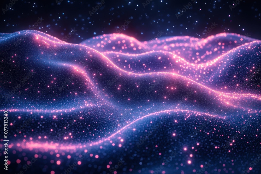 Abstract Glowing Pink and Blue Landscape with Bokeh Lights Abstract Glowing Pink and Blue Landscape with Bokeh Lights