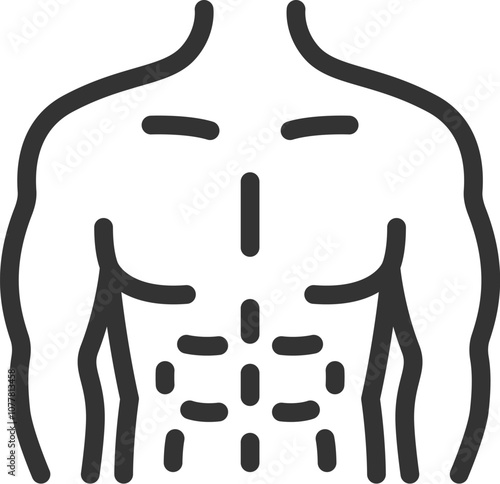 シックスパックの男性の体のアイコン（線画）のイラスト