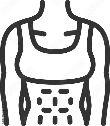 シックスパックの女性の体のアイコン（線画）のイラスト