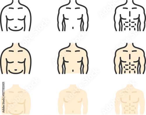 ダイエット前後の男性の体のアイコンのイラストセット