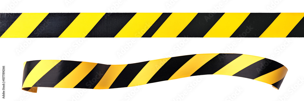 Set of black and yellow striped traffic tape, isolated on a transparent background. Set of black and yellow striped traffic tape, isolated on a transparent background.