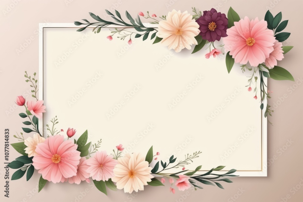 Floral frame with flowers, red pink design Floral frame with flowers, red pink design