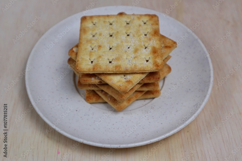 Close up of Stack of cracker biscuits Close up of Stack of cracker biscuits