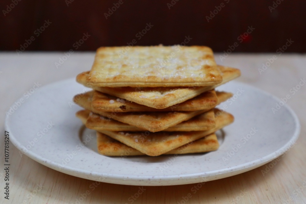 Close up of Stack of cracker biscuits Close up of Stack of cracker biscuits
