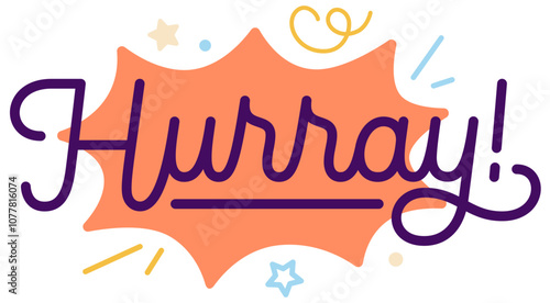 Lettering Hurray! with stars and decorative elements text