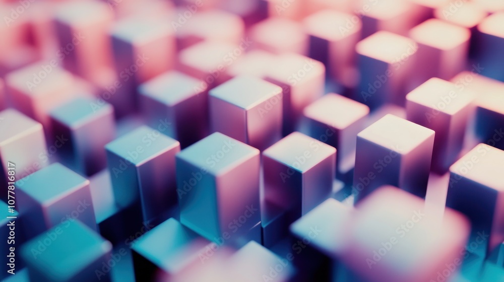 Fototapeta premium Abstract Pattern of Metallic Cubes with Pink and Blue Hues
