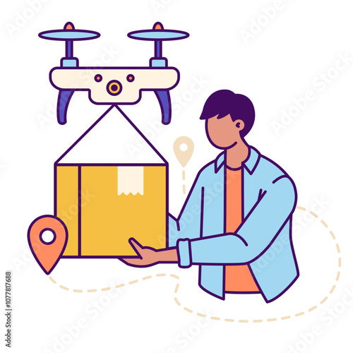 Man receiving drone package delivery