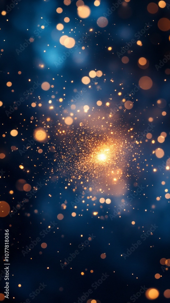 Blue abstract bokeh background with particles. Concept Holiday, New Year and Christmas theme. Festive, elegant and magical light effect Blue abstract bokeh background with particles. Concept Holiday, New Year and Christmas theme. Festive, elegant and magical light effect