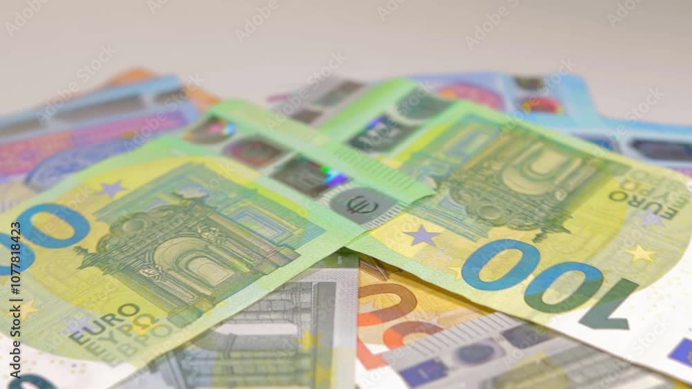 European Union Money: Different Euro Banknotes Rotating. Euro Currency. Colored Paper Money. A Lot of Euro Cash. Income, Earnings, Money Saving and Wealth Concept European Union Money: Different Euro Banknotes Rotating. Euro Currency. Colored Paper Money. A Lot of Euro Cash. Income, Earnings, Money Saving and Wealth Concept
