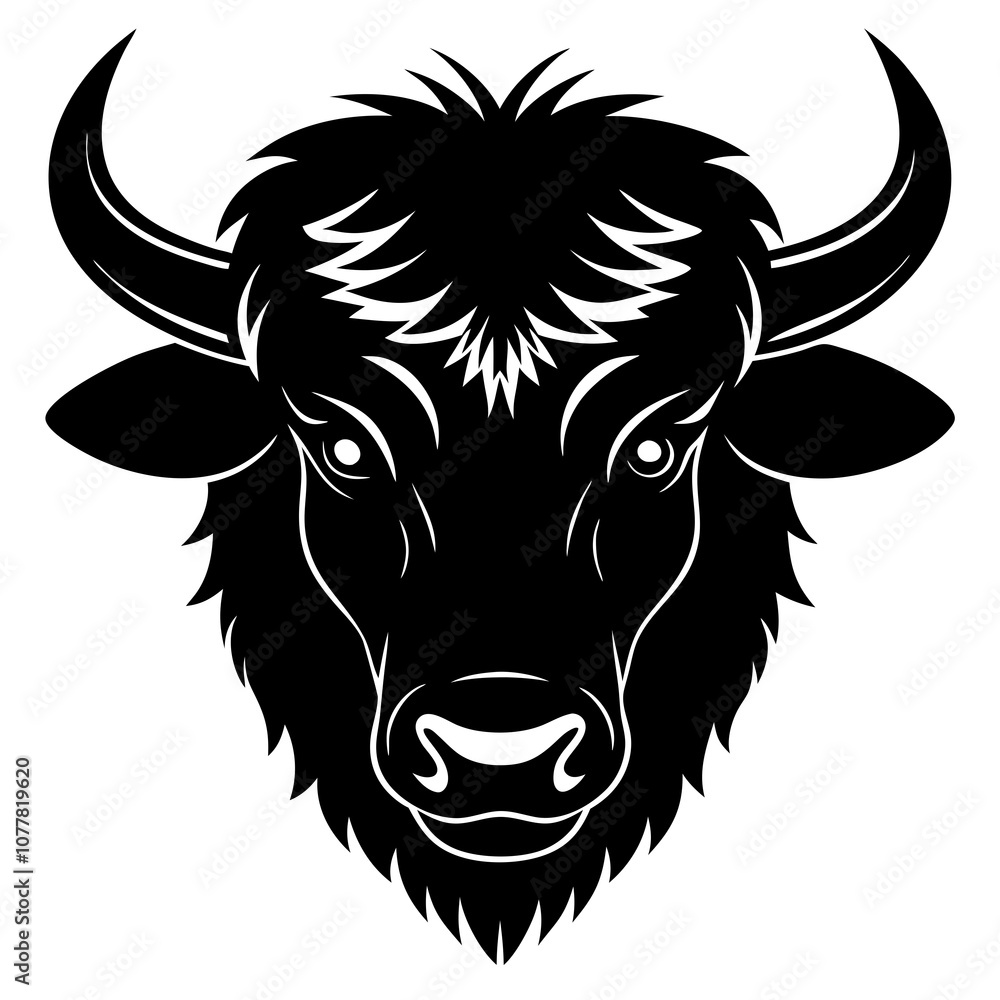 Bison head vector silhouette art illustration Bison head vector silhouette art illustration