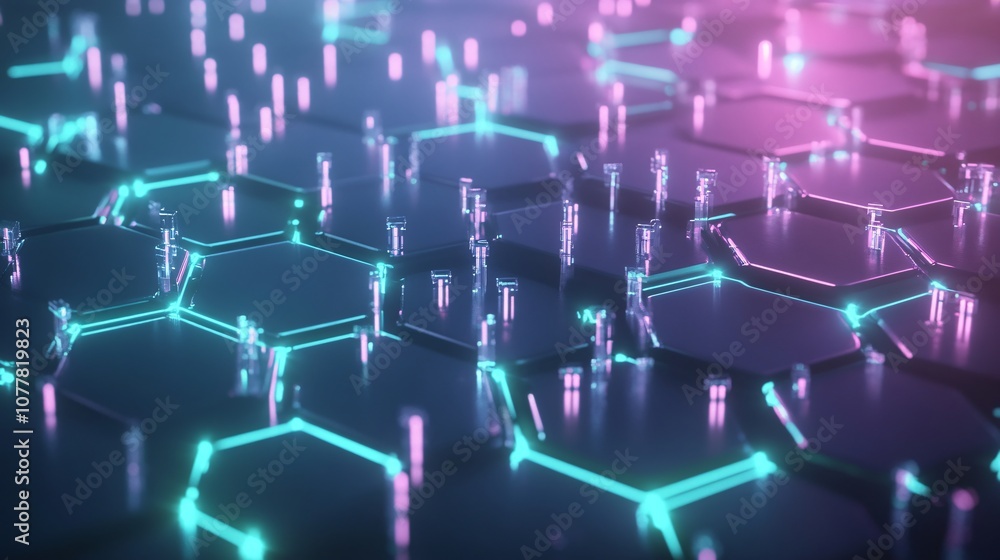 Abstract Neon Hexagon Pattern with Glowing Lines Abstract Neon Hexagon Pattern with Glowing Lines