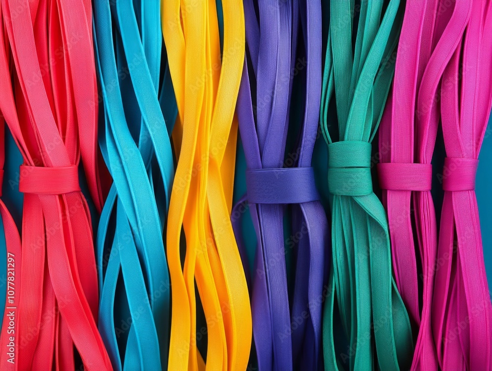 Fototapeta premium Colorful Elastic Bands Arranged in Parallel Rows