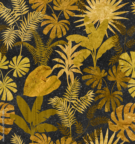 Wallpaper Mural Seamless pattern leaf graphics variety of types on colorfur tone marble texture with tropical leaves used for decorative design.	
 Torontodigital.ca