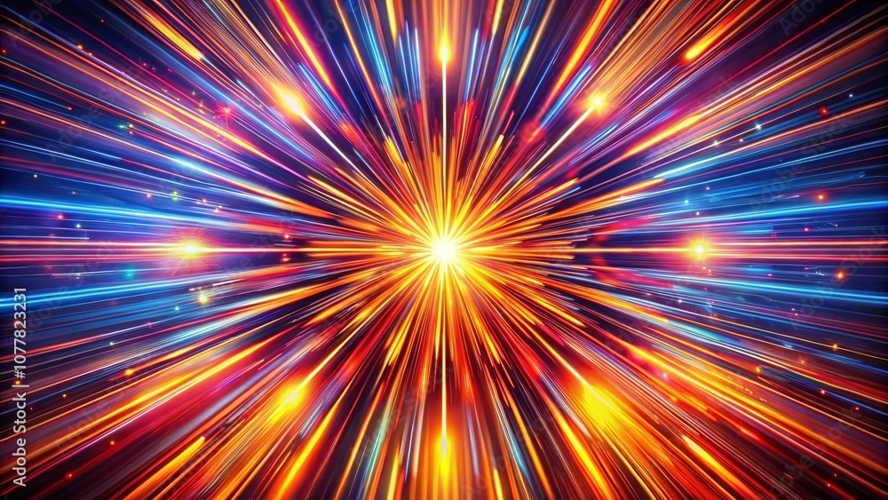 A burst of vibrant light streaks across the canvas, emanating from a central point with radiant energy, creating a mesmerizing optical illusion of speed and motion. A burst of vibrant light streaks across the canvas, emanating from a central point with radiant energy, creating a mesmerizing optical illusion of speed and motion.