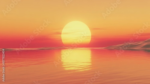 A serene sunset over a calm ocean, creating a peaceful atmosphere. photo