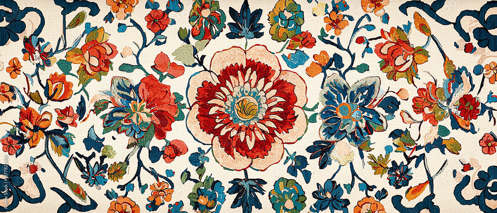 Oriental pattern with symmetrical floral motifs, generative AI Oriental pattern with symmetrical floral motifs, generative AI