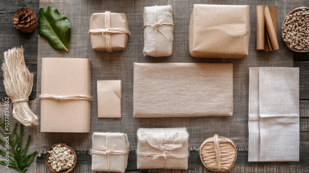 Rustic and Natural Gifts Wrapped in Brown Paper, Fabric, and Twine Rustic and Natural Gifts Wrapped in Brown Paper, Fabric, and Twine