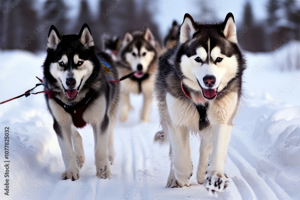 dog sledding teams of huskies pulling sleds through snowy landsc dog sledding teams of huskies pulling sleds through snowy landsc
