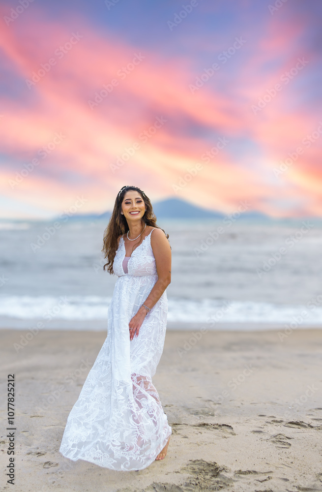 bride dressed in white on the beach, new year, wedding bride dressed in white on the beach, new year, wedding
