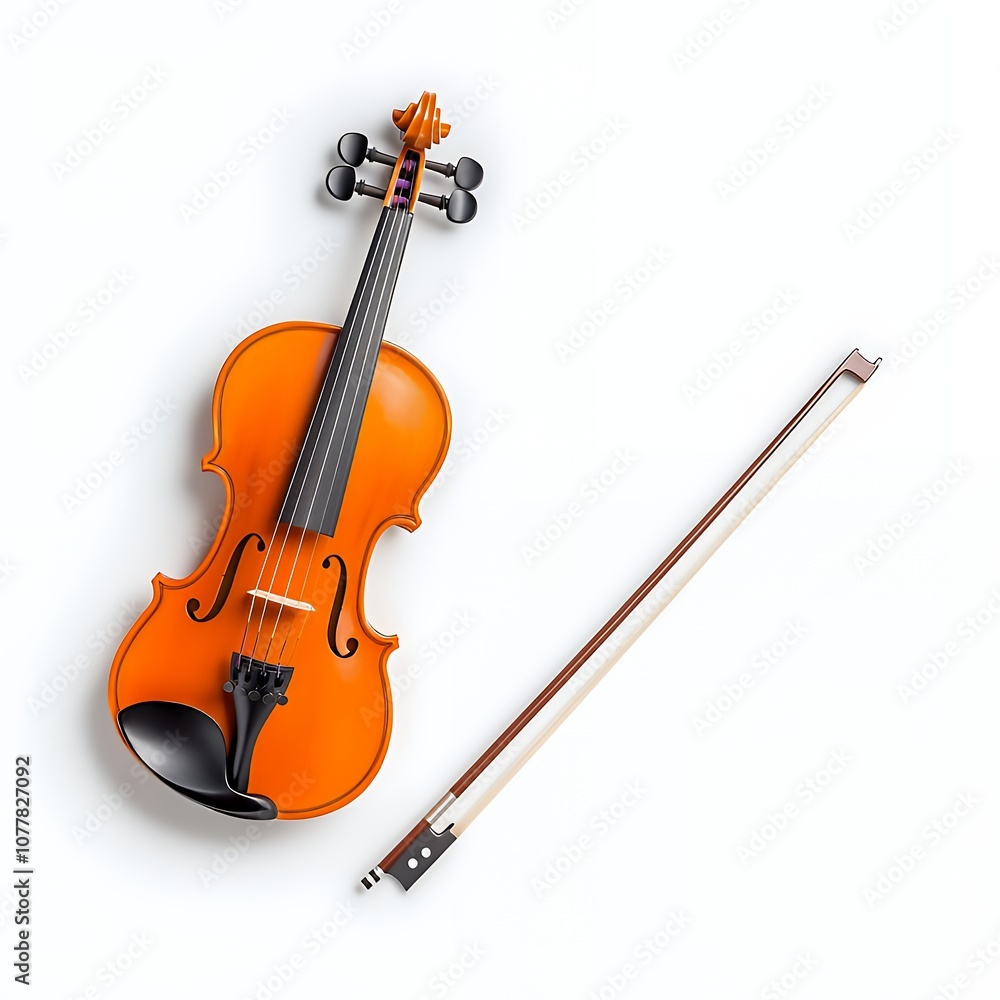 Fototapeta premium A violin and bow on a white background.