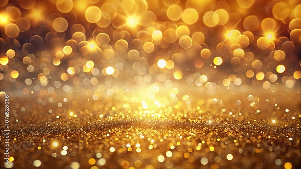 A shimmering golden texture with a delicate, ethereal overlay of blurred lights, creating a backdrop of captivating brilliance and warmth.