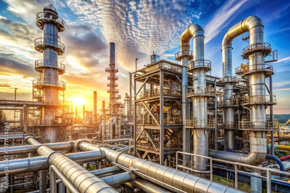 Fototapeta premium a large industrial plant with the words fire on the side