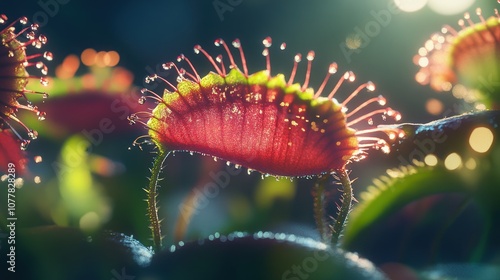 Close-up of a Venus Flytrap with Dew Drops