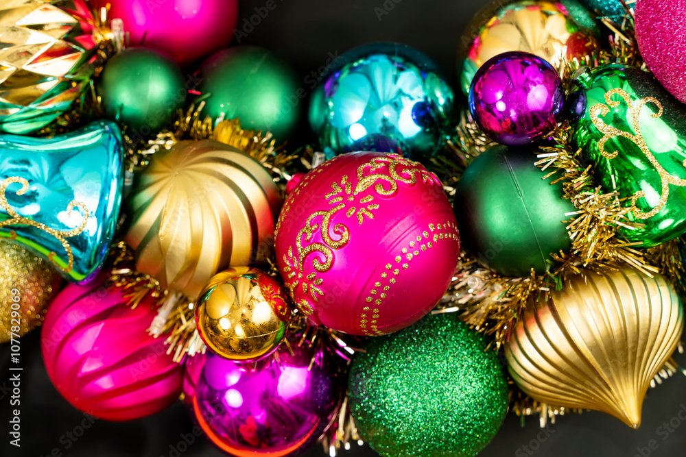 Beautiful Christmas wreath made of colorful shiny baubles Beautiful Christmas wreath made of colorful shiny baubles