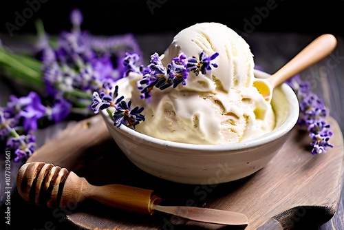 honey lavender ice cream a creamy floral ice cream made with fre photo