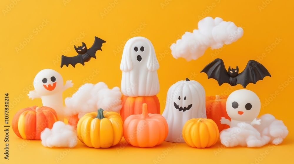 Fototapeta premium Random halloween stuff with random color background