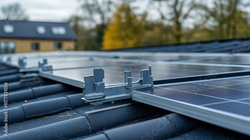 Close-up of Solar Panel Installation on a Roof photo