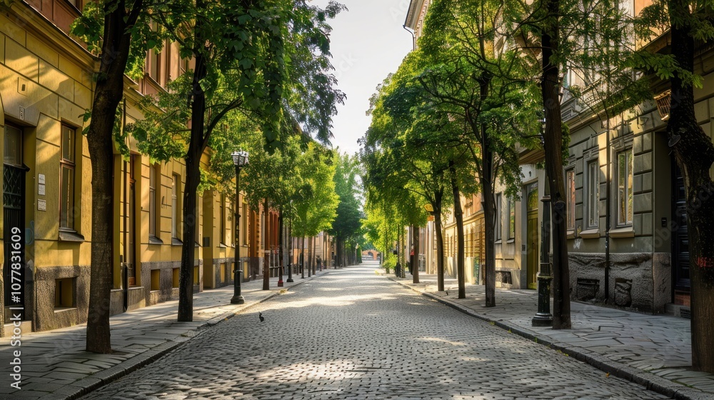 Quiet Street in European City Quiet Street in European City