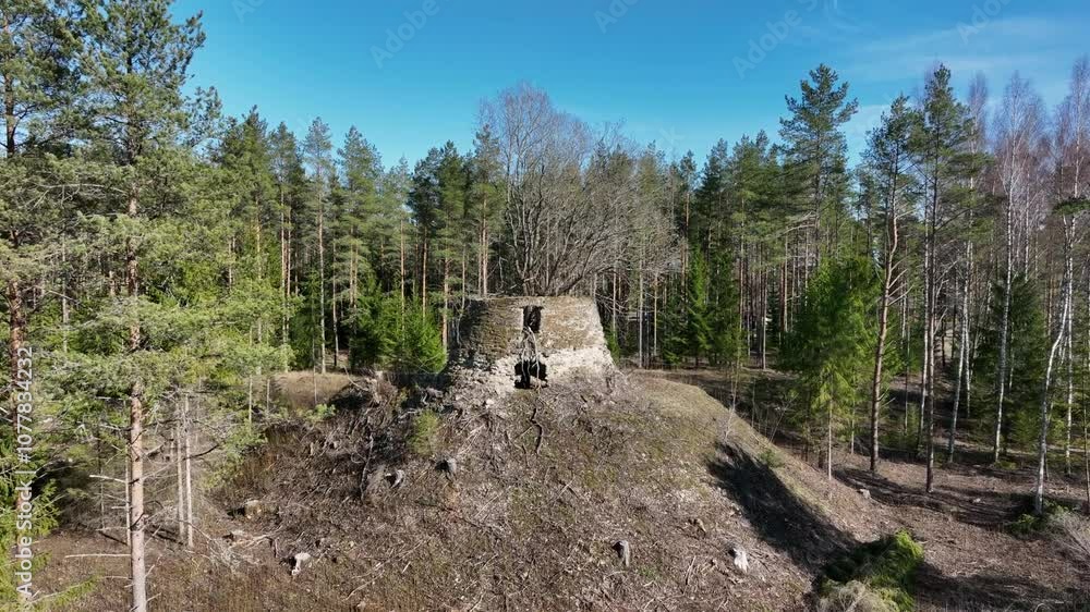 General view of a ruined windmill inside which trees have started to grow. Samma village, Estonia. General view of a ruined windmill inside which trees have started to grow. Samma village, Estonia.