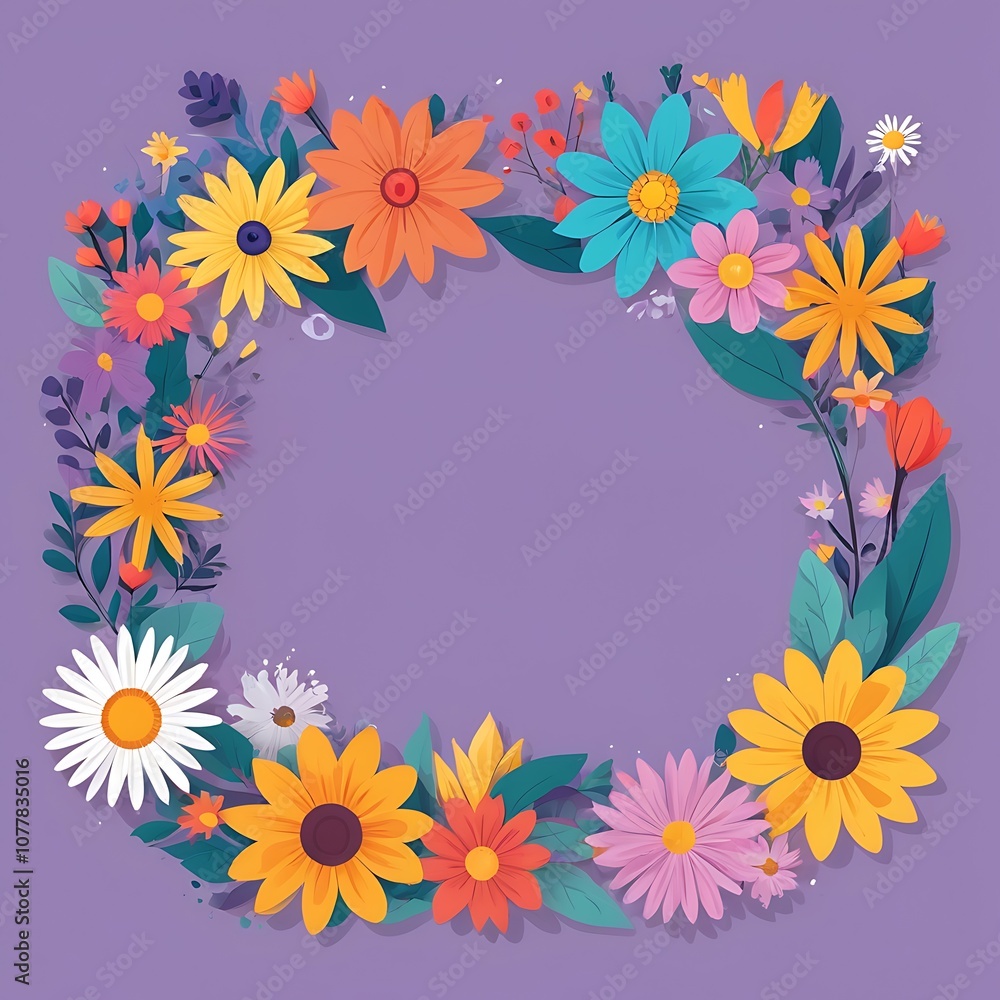A Purple Background Surrounded by a Wreath of Colorful Paper Flowers A Purple Background Surrounded by a Wreath of Colorful Paper Flowers