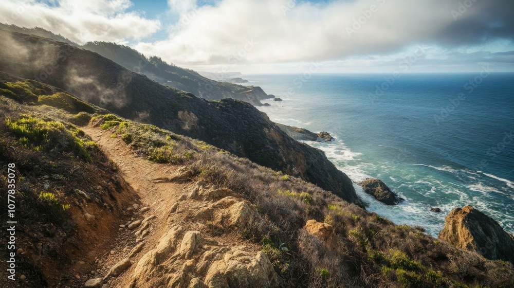 Coastal Trail Winding Through Rugged Hills and Ocean Views Coastal Trail Winding Through Rugged Hills and Ocean Views