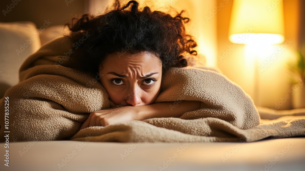 Woman Relaxing on Sofa Under a Heavy Blanket Woman Relaxing on Sofa Under a Heavy Blanket